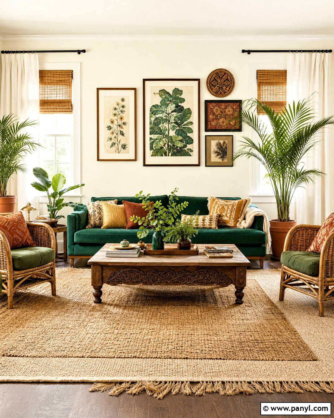 Emerald Green Boho Living Room - 20 emerald green home decor ideas