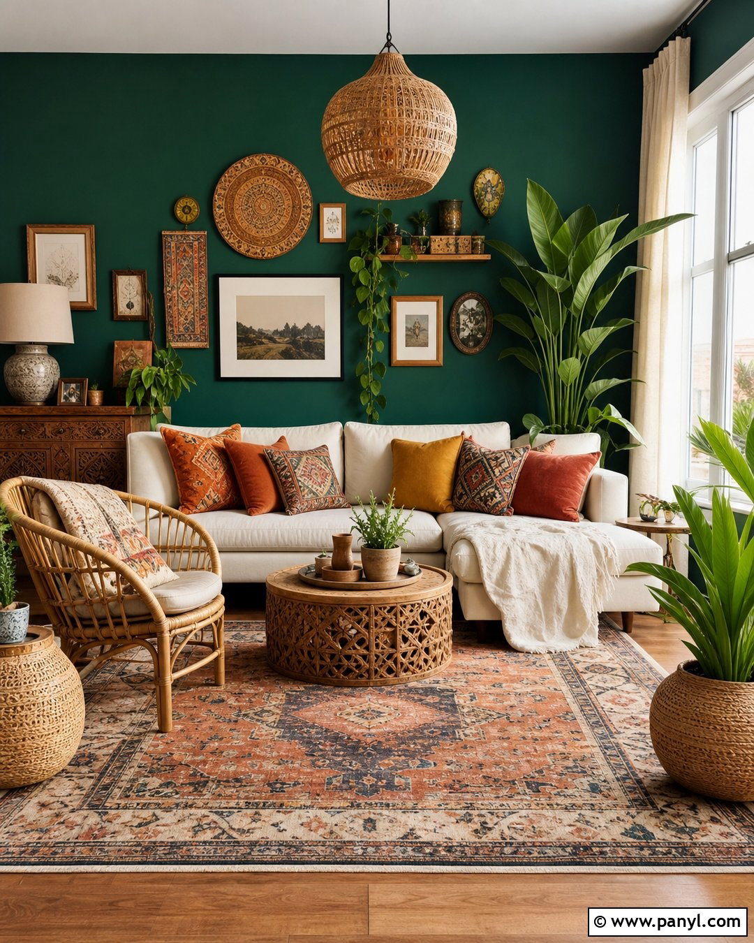 Emerald Green Boho Living Room Wall - 35 emerald green wall ideas