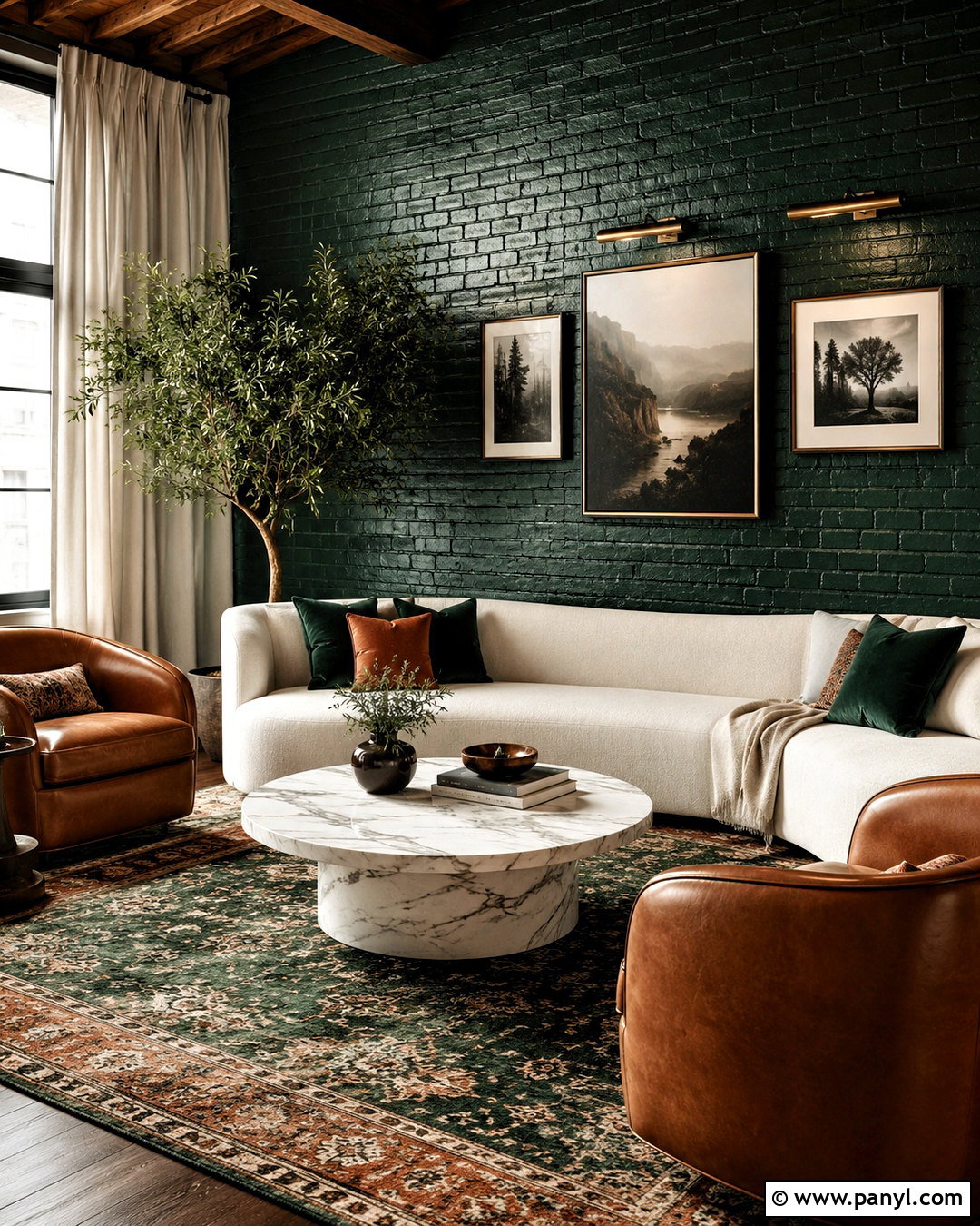 Emerald Green Brick Wall Lounge - 20 colored brick wall interior design ideas