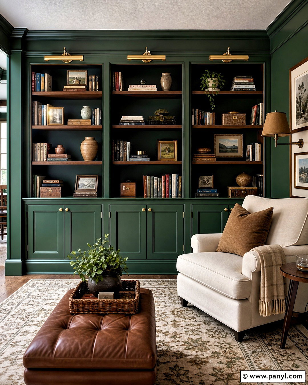 Emerald Green Built-In Bookshelves - 20 emerald green interior design ideas