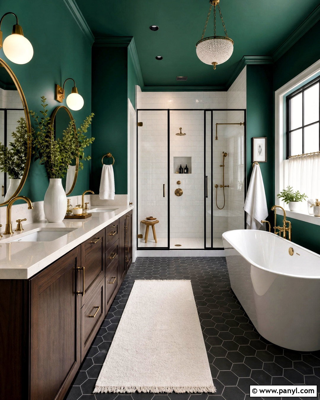 Emerald Green Ceiling With Brass Fixtures - 20 green ceiling bathroom ideas