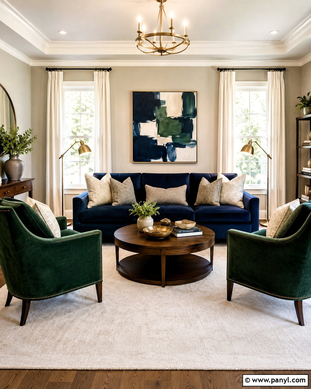 Emerald Green Chairs With a Navy Sofa - 20 navy blue and green living room ideas