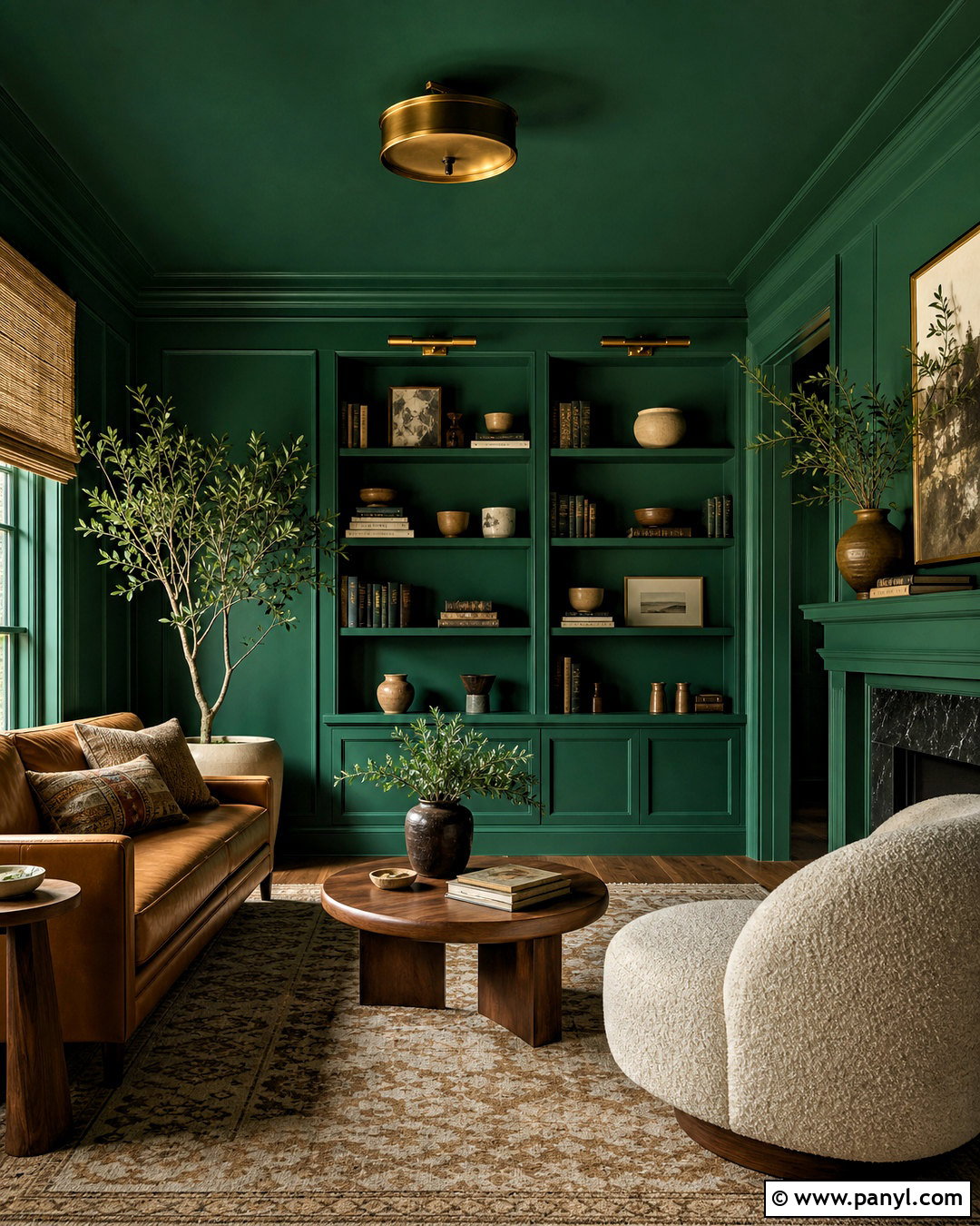 Emerald Green Color Drenched Living Room - 20 emerald green living room ideas