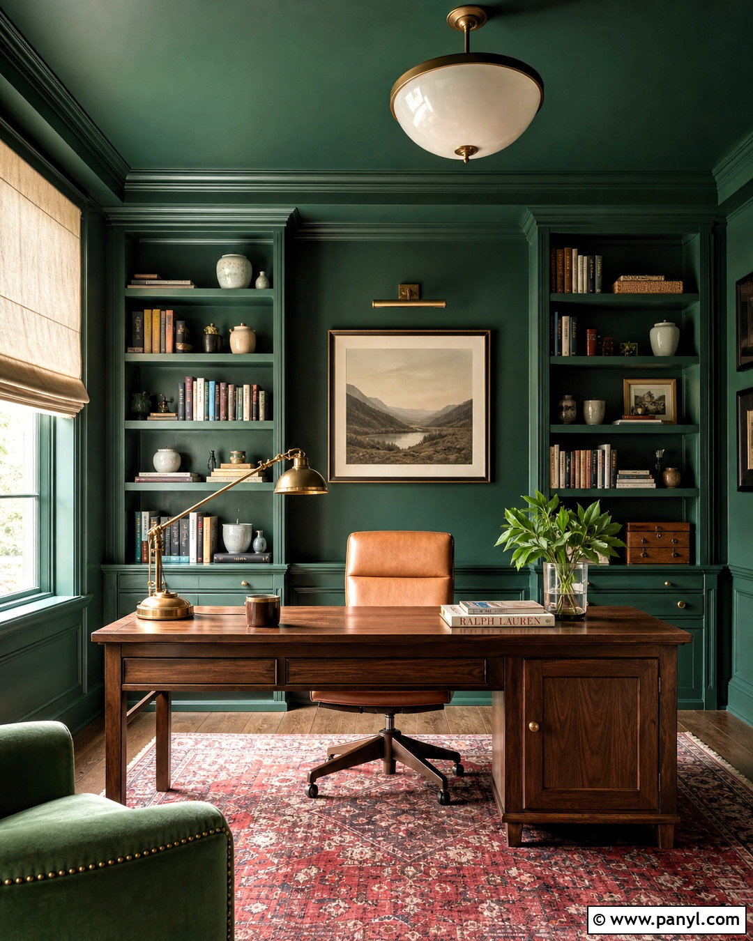 Emerald Green Color Drenched Office - 20 emerald green home decor ideas