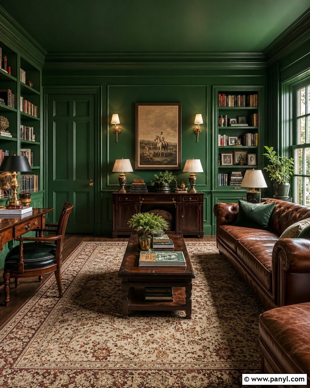 Emerald Green Color-Drenched Room - 35 emerald green wall ideas