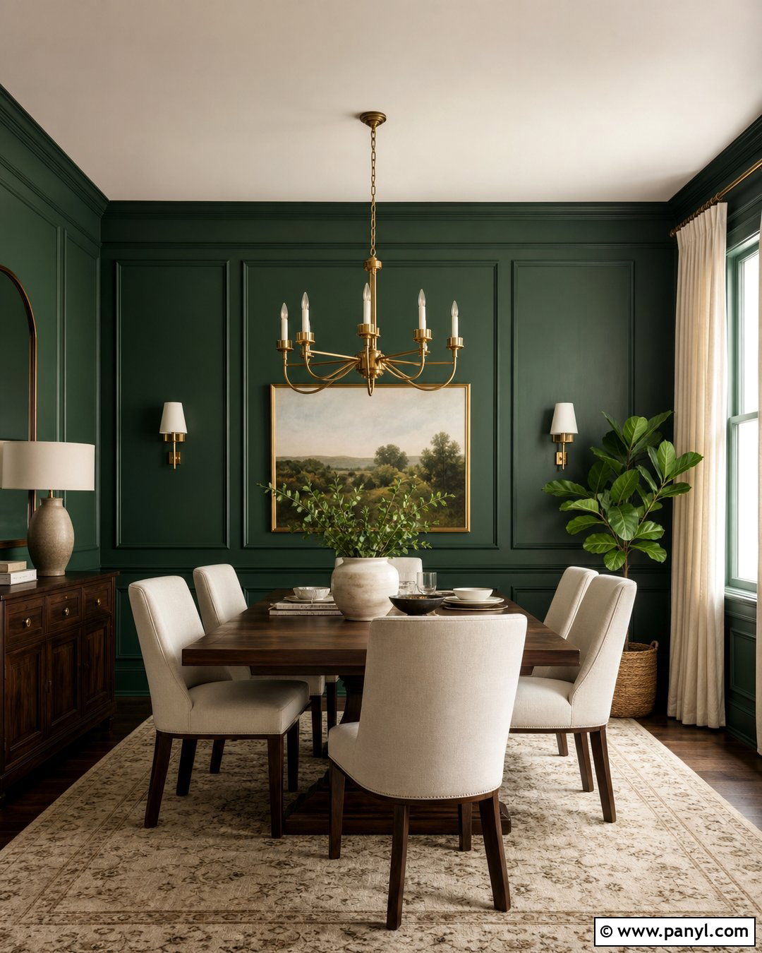 Emerald Green Dining Room Wall With Brass Accents - 35 emerald green wall ideas
