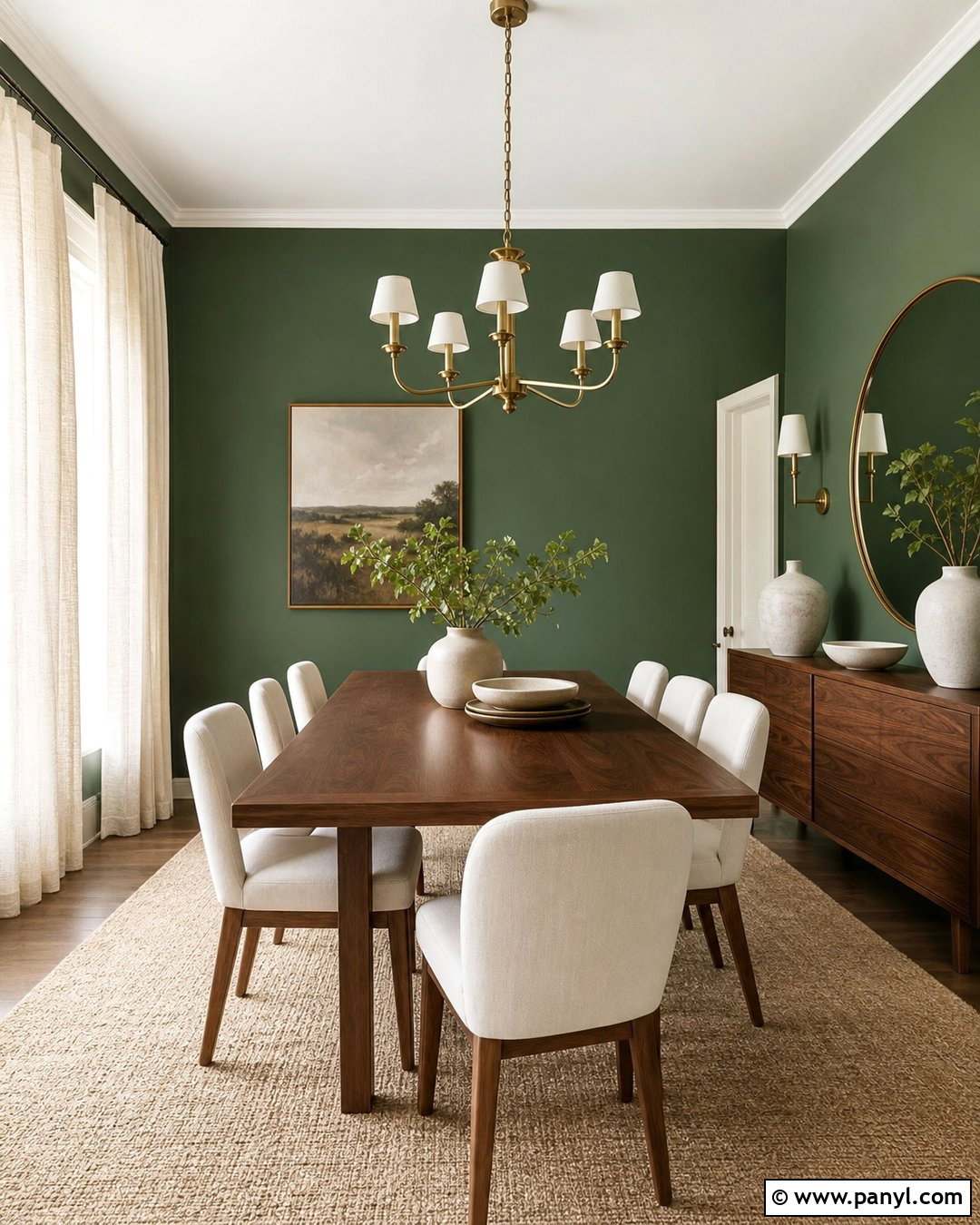 Emerald Green Dining Room With Wood Table - 30 Emerald Green Wall Paint Ideas