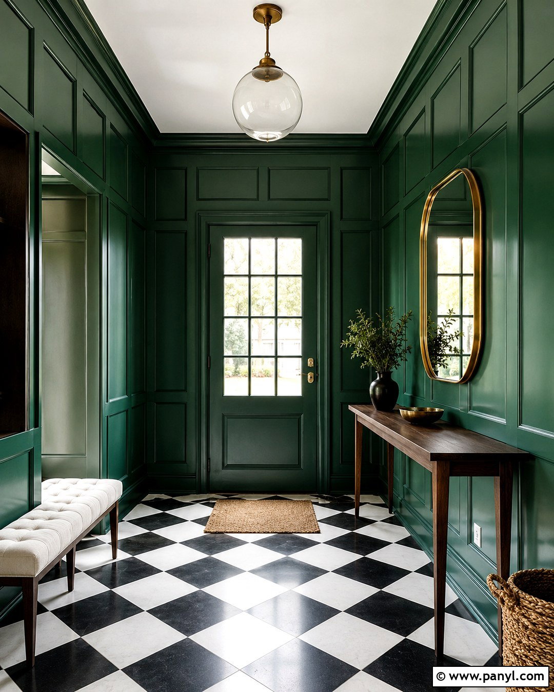 Emerald Green Entryway Paneling - 20 Green Painted Paneling Ideas