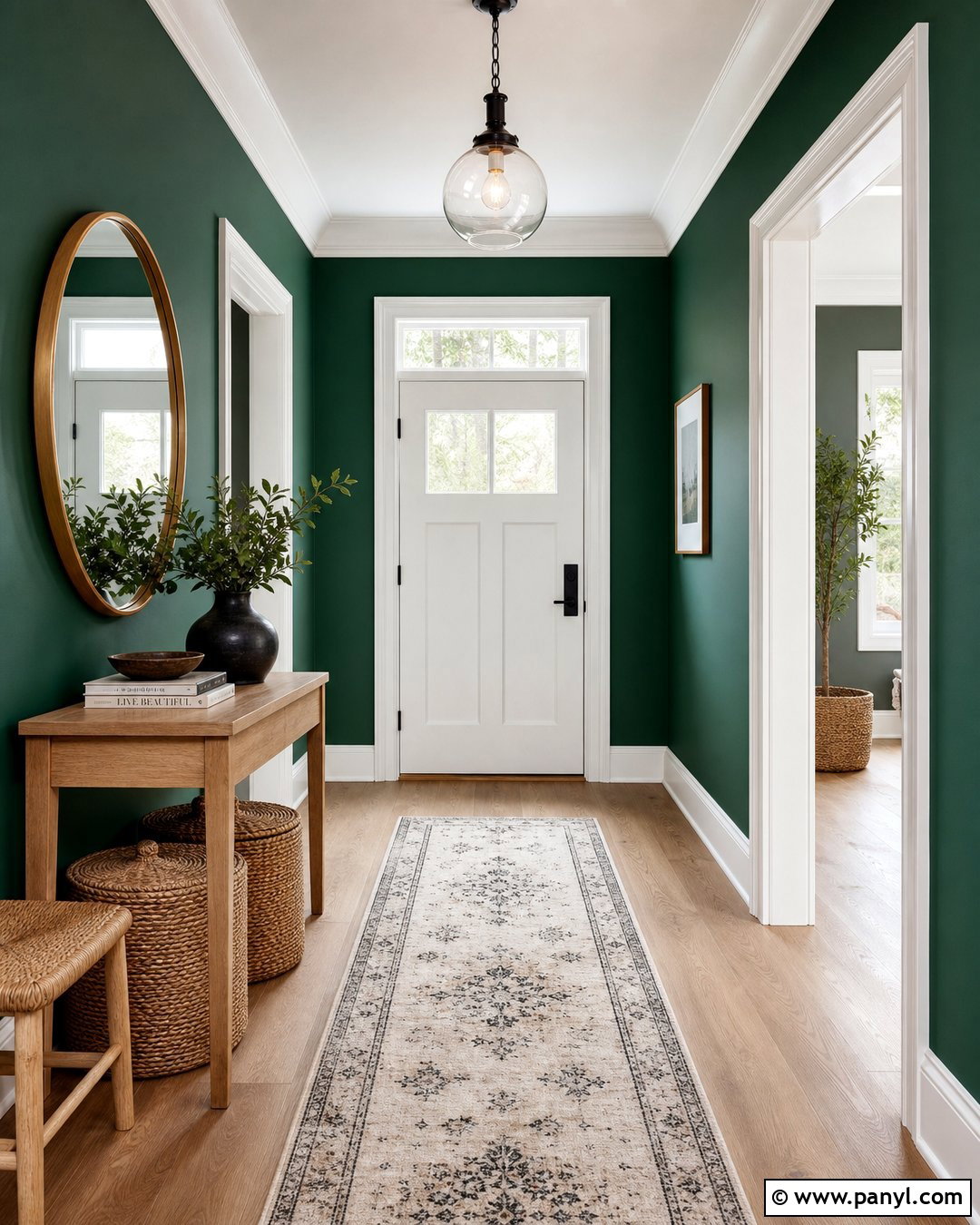 Emerald Green Entryway With White Trim - 30 Emerald Green Wall Paint Ideas
