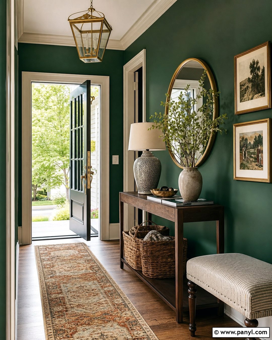 Emerald Green Entryway With Wood Console - 30 emerald green walls