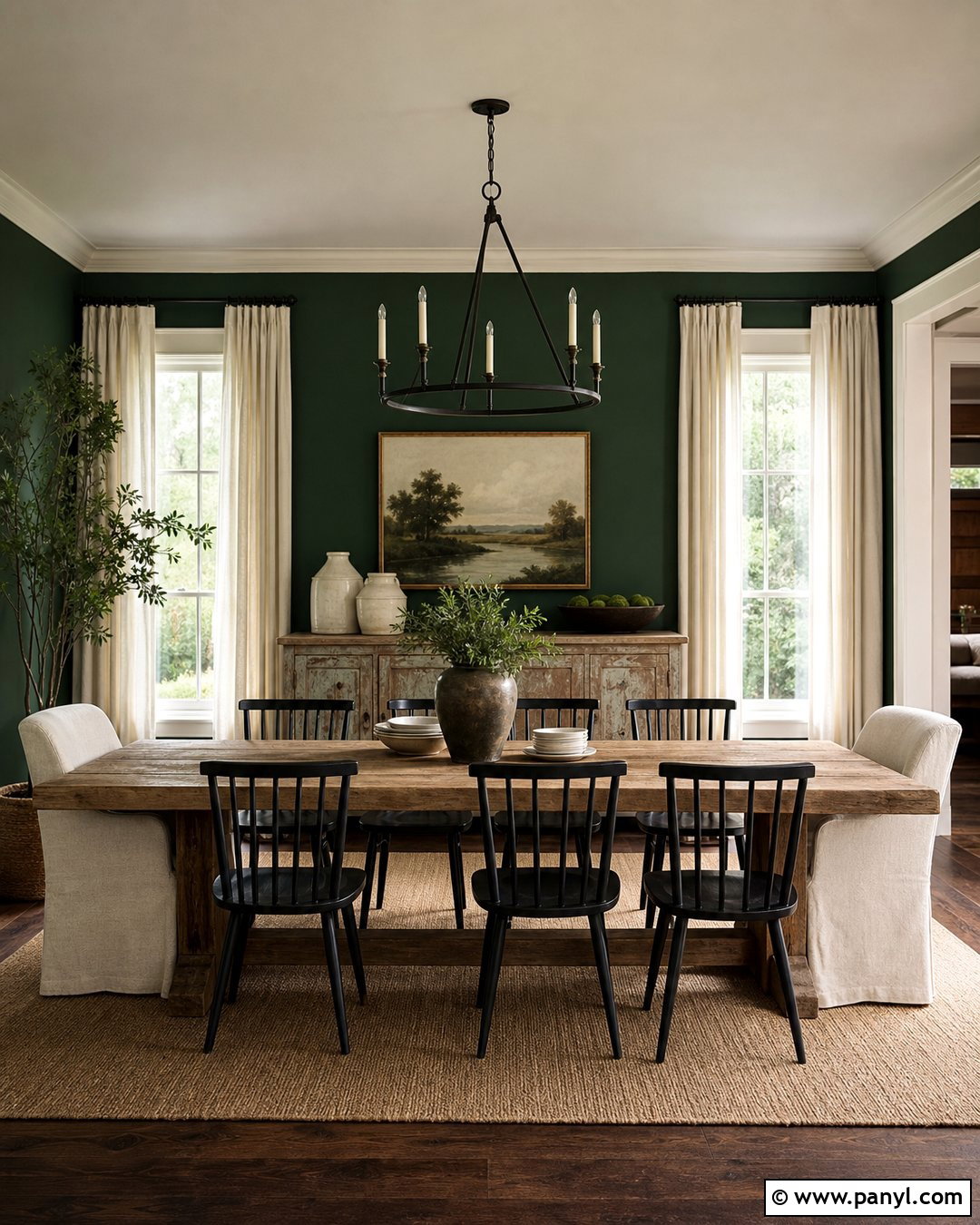 Emerald Green Farmhouse Dining Room - 30 Emerald Green Wall Paint Ideas