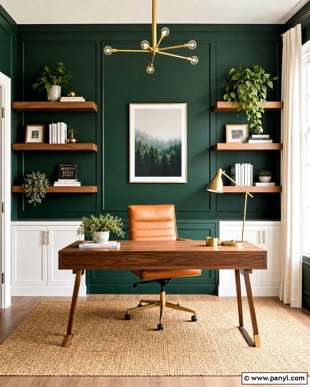 Emerald Green Feature Wall Home Office - 20 green feature wall ideas