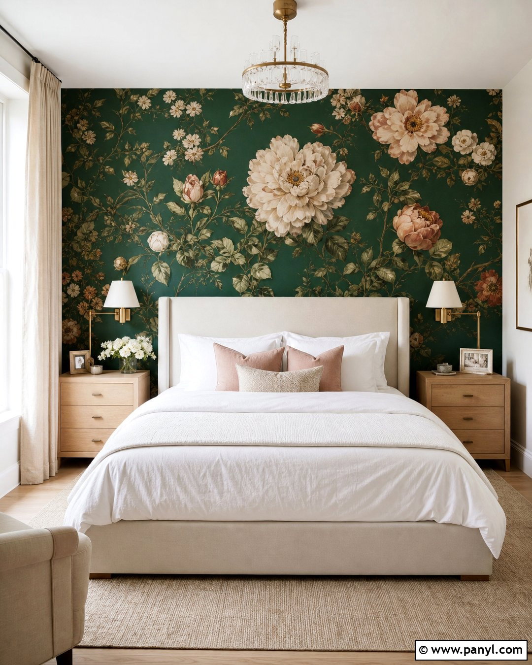 Emerald Green Floral Accent Wall - 35 emerald green accent wall ideas