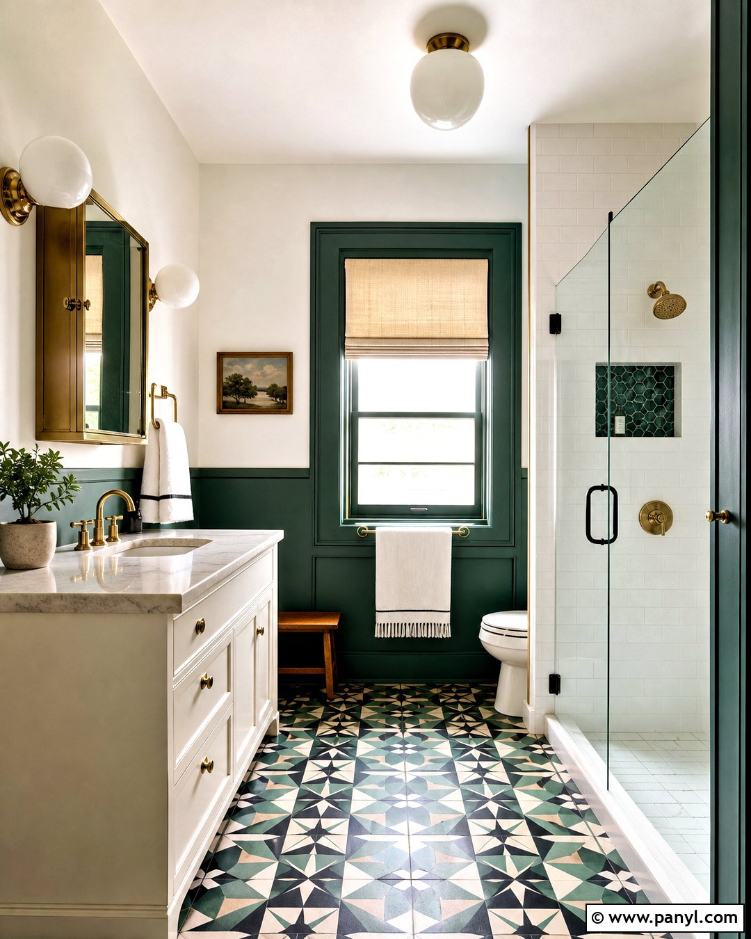 Emerald Green Geometric Floor Bathroom - 20 emerald green and gold bathroom ideas