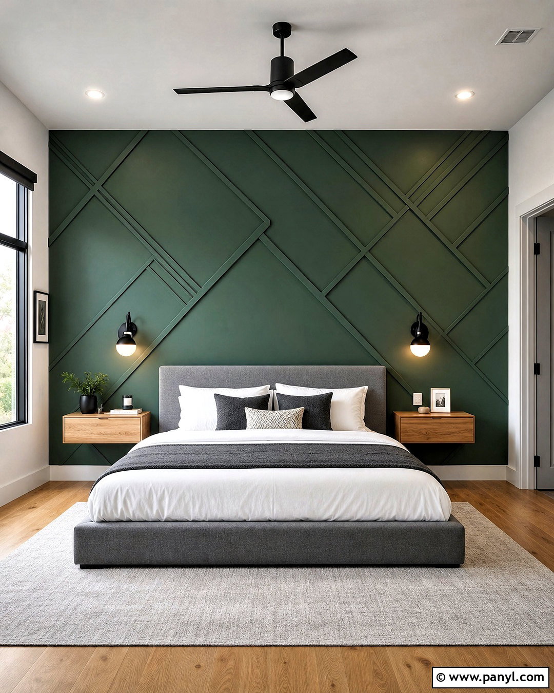 Emerald Green Geometric Wood Accent Wall - 20 emerald green accent wall bedroom ideas