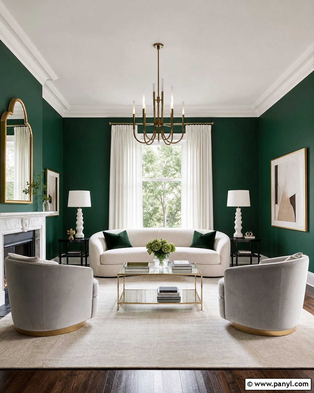 Emerald Green Glam Living Room - 30 Emerald Green Wall Paint Ideas