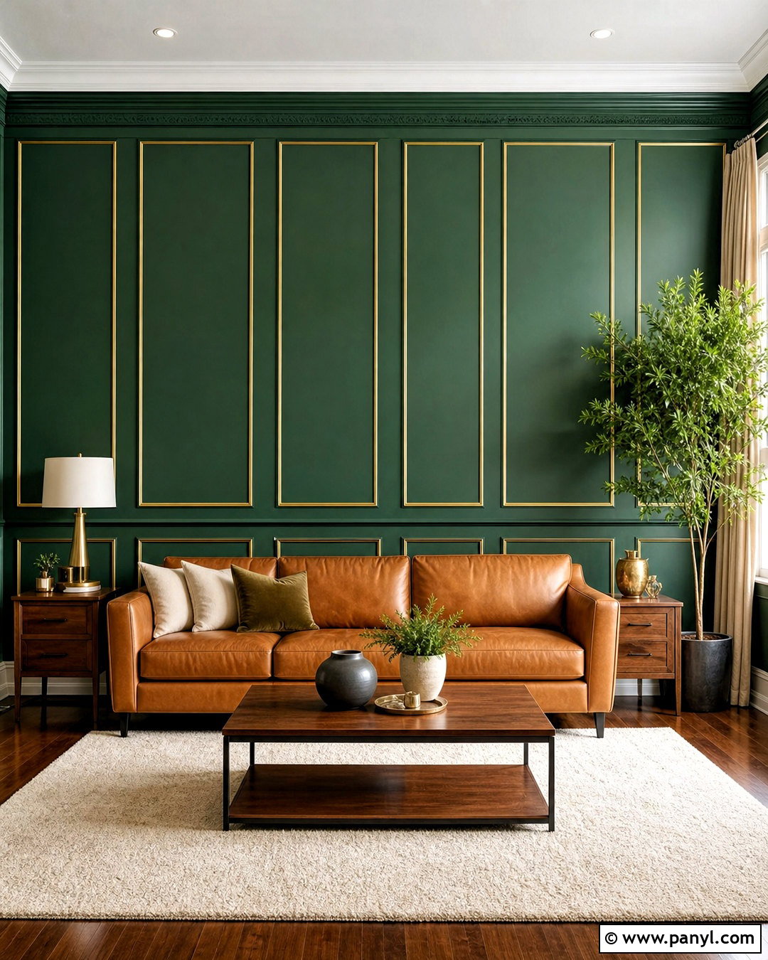 Emerald Green Golden Strip Panel Wall - 20 golden strip wall design ideas
