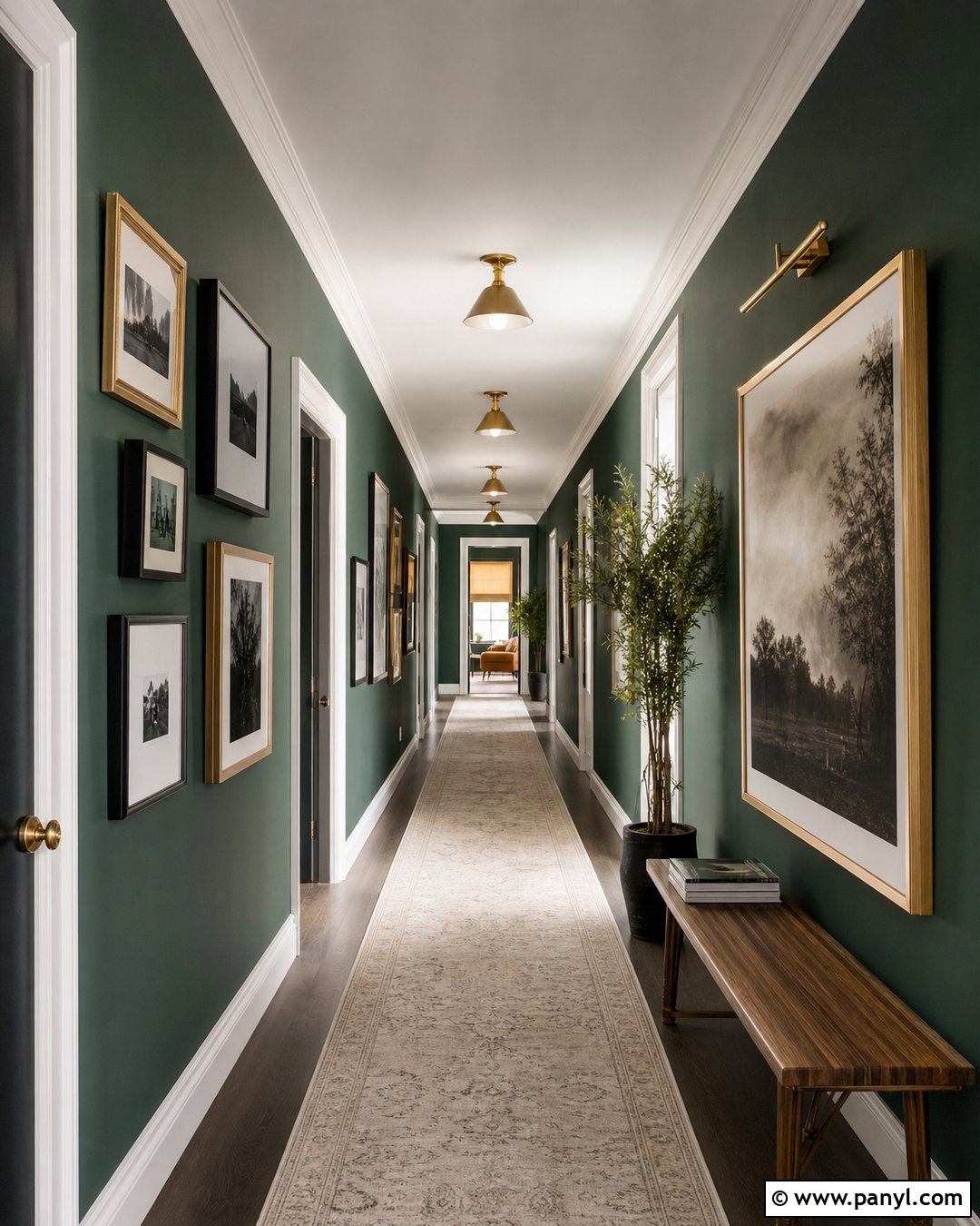 Emerald Green Hallway Gallery Wall - 30 Emerald Green Wall Paint Ideas