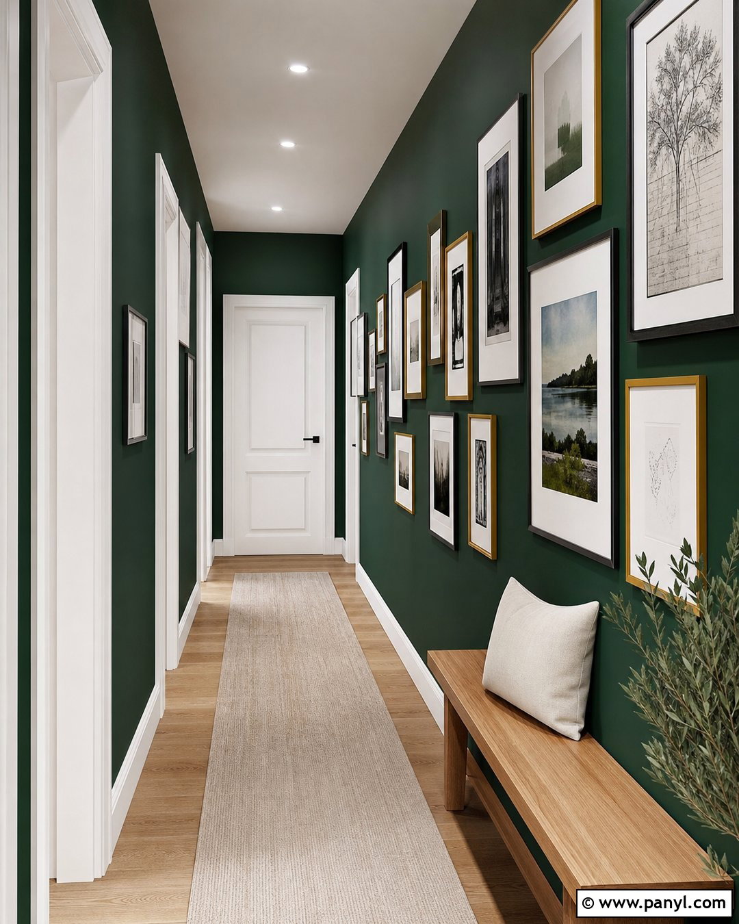 Emerald Green Hallway Wall With Gallery Frames - 35 emerald green wall ideas