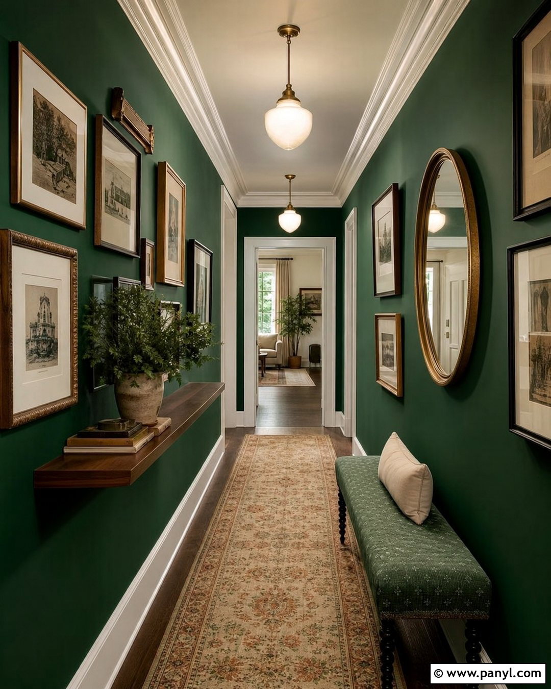 Emerald Green Hallway With Gallery Wall - 30 emerald green walls