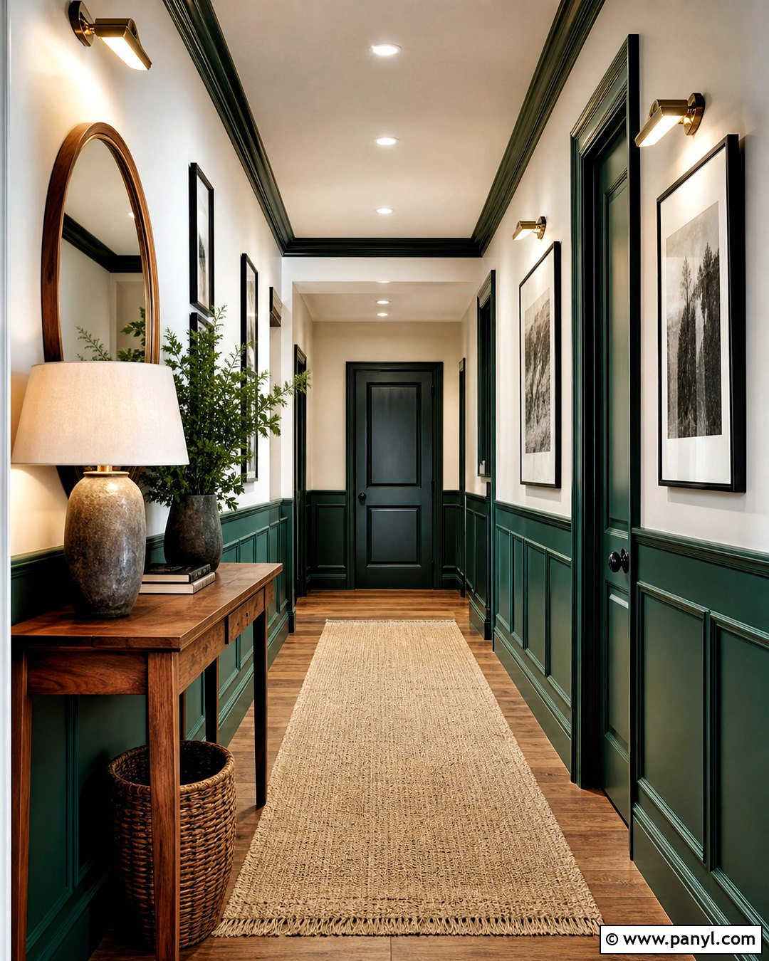 Emerald Green Hallway With Wall Paneling - 20 emerald green home decor ideas