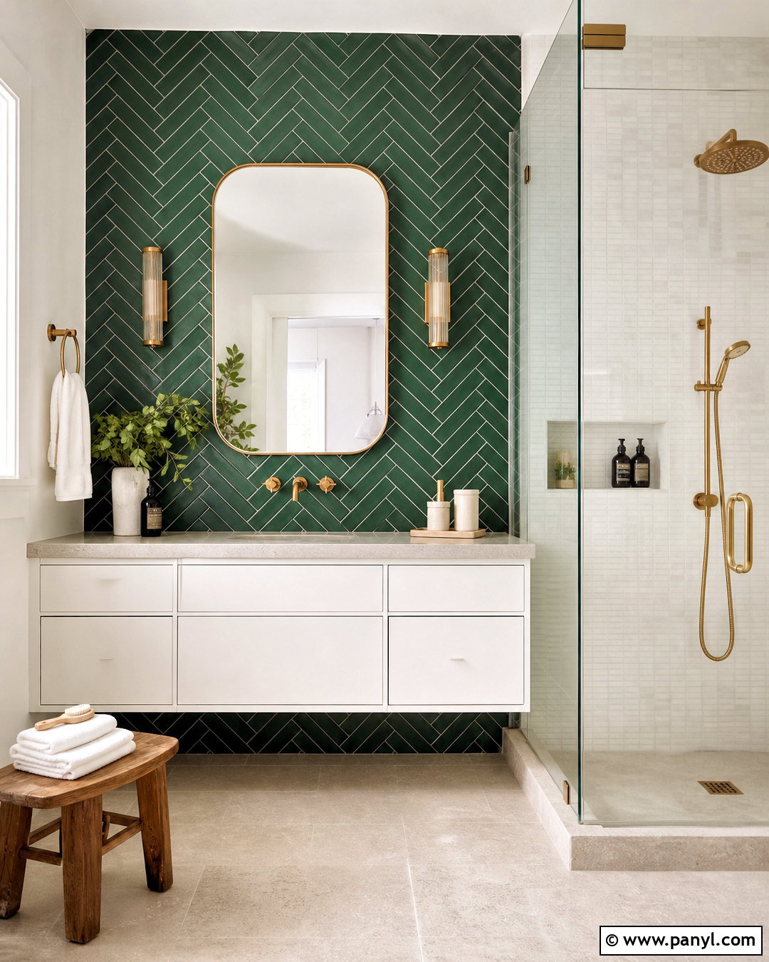 Emerald Green Herringbone Tile Bathroom - 20 emerald green bathroom decor ideas