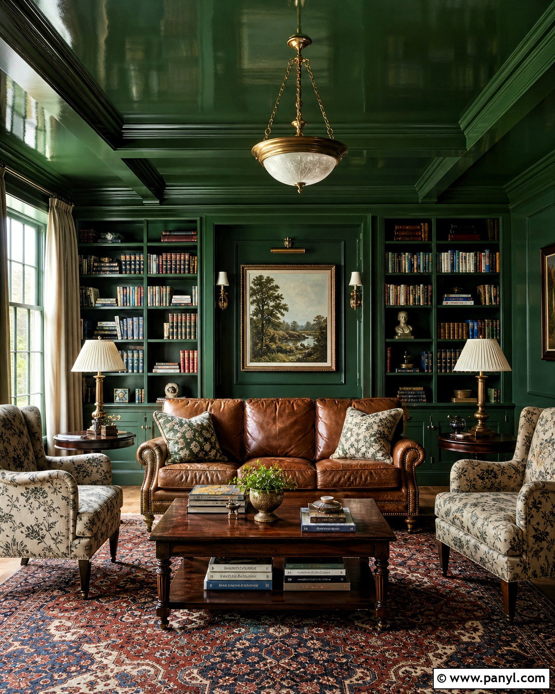 Emerald Green High Gloss Library Ceiling - 20 high gloss ceiling ideas