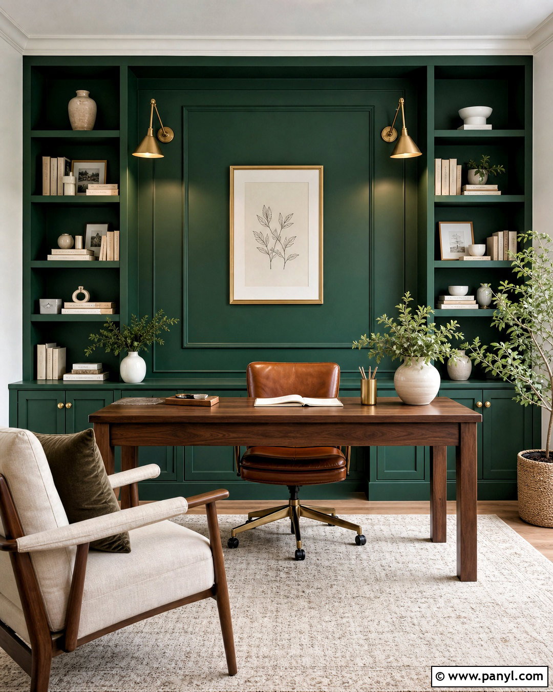 Emerald Green Home Office - 20 green interior paint ideas