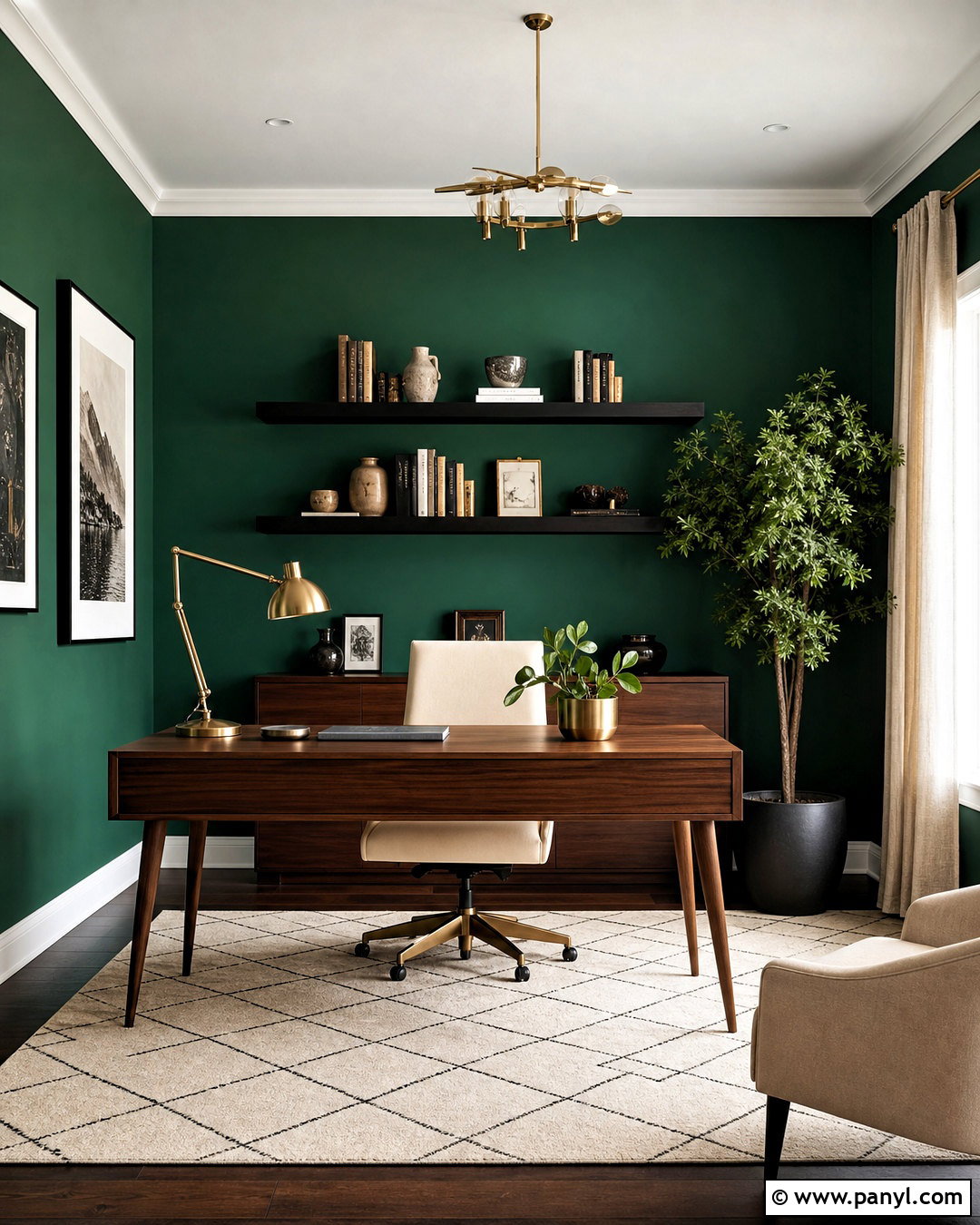 Emerald Green Home Office Wall - 20 green wall aesthetic ideas