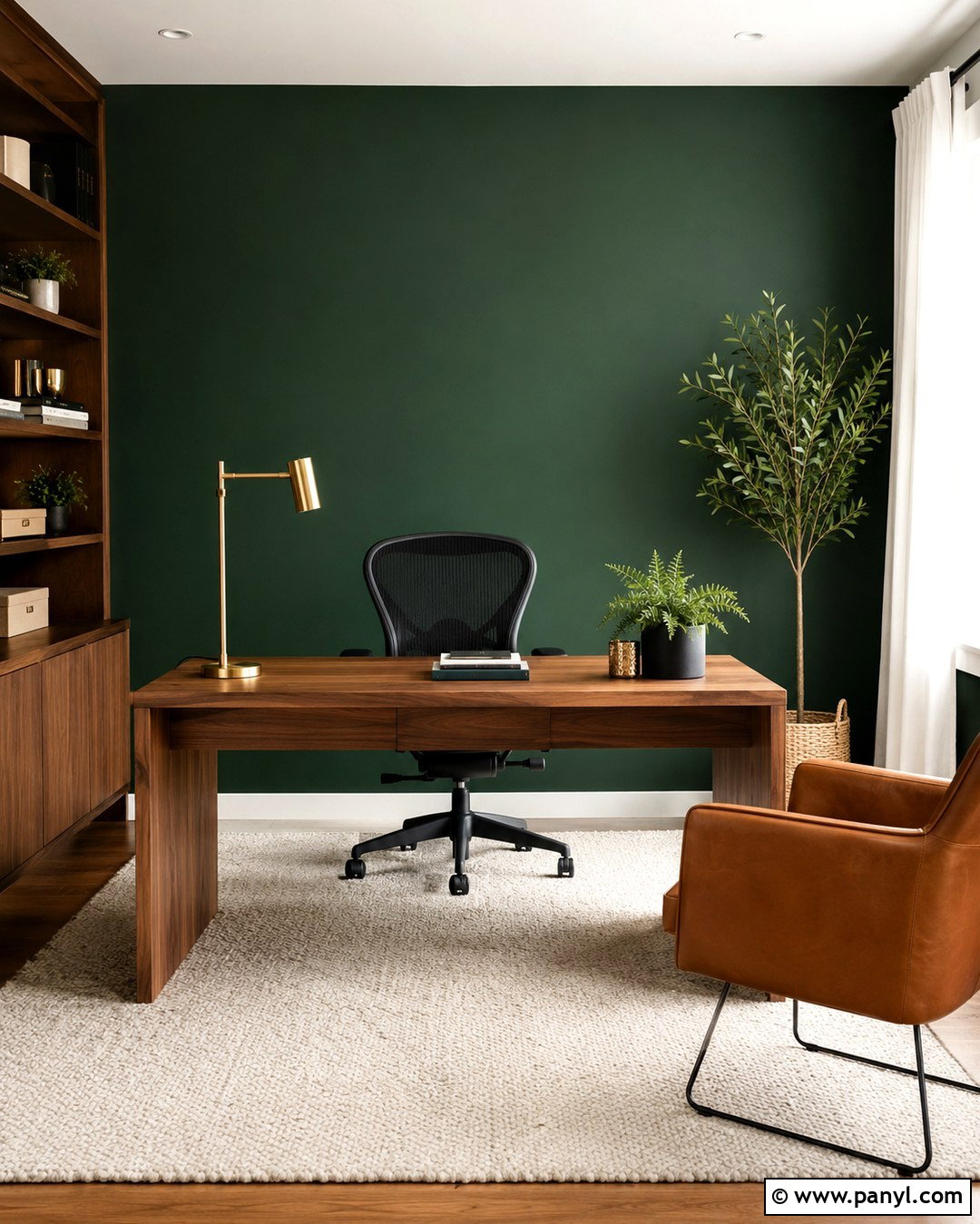 Emerald Green Home Office Wall - 20 Plain Green Wall Ideas