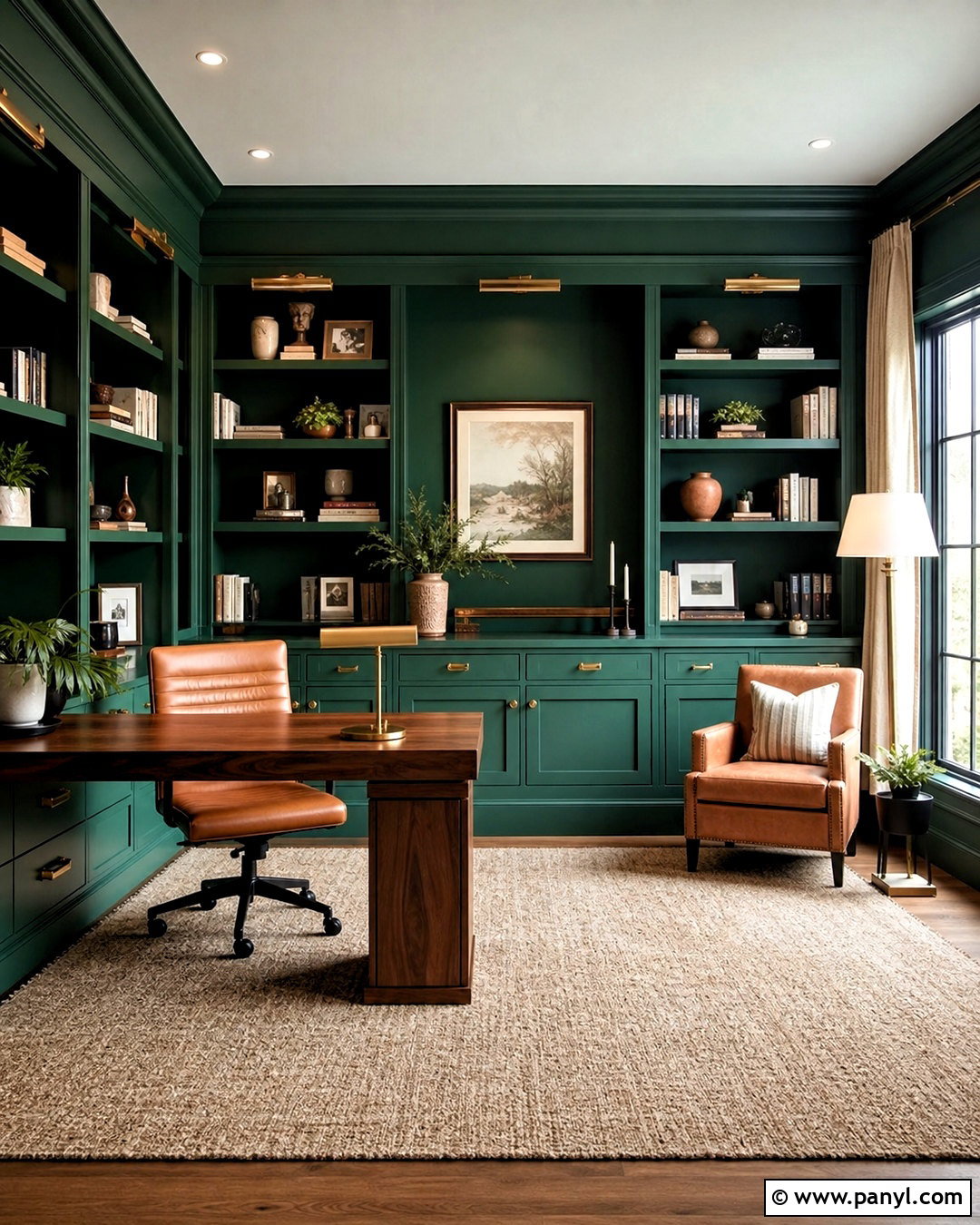 Emerald Green Home Office With Built-Ins - 20 emerald green room decor ideas
