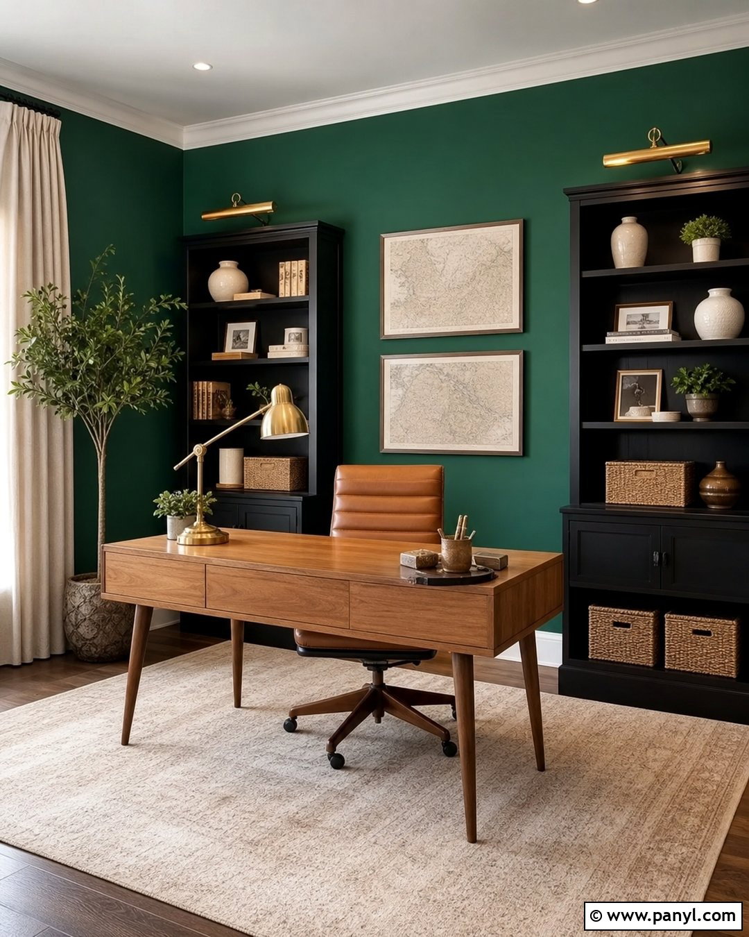 Emerald Green Home Office With Oak Desk - 30 emerald green walls