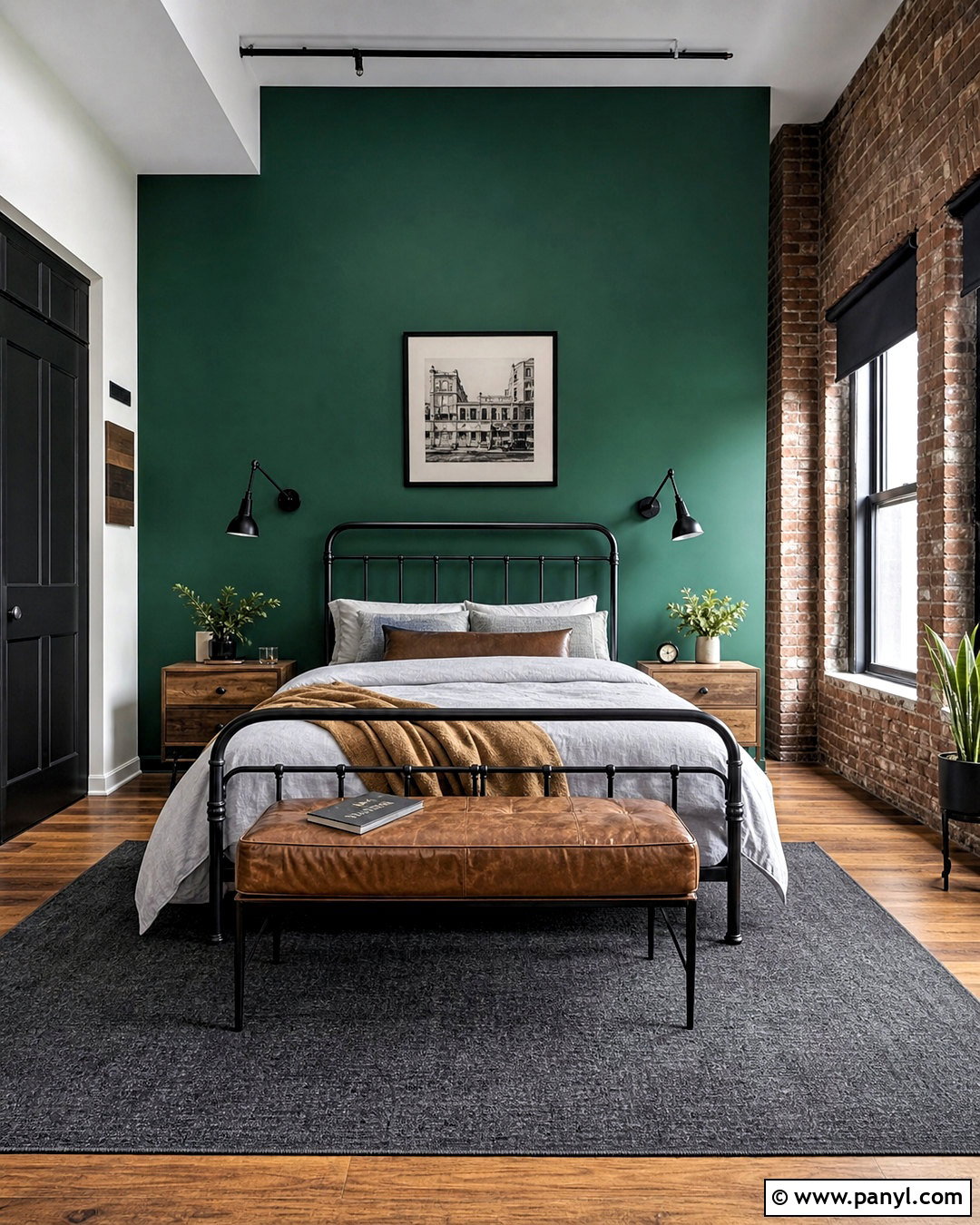 Emerald Green Industrial Accent Wall - 20 emerald green accent wall bedroom ideas
