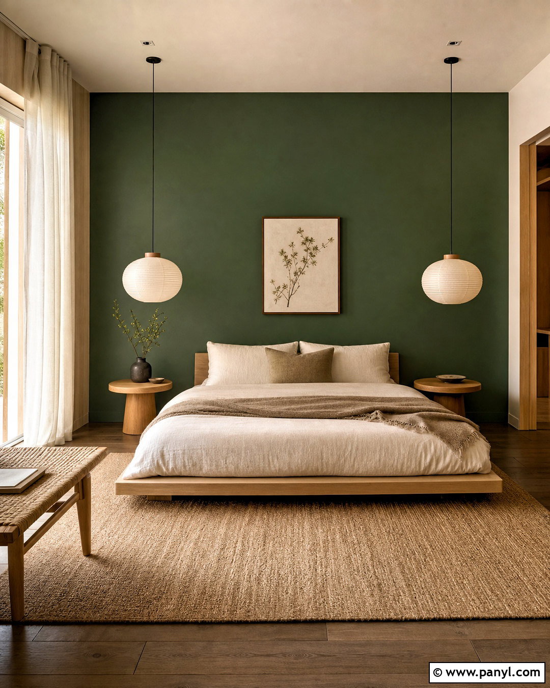 Emerald Green Japandi Accent Wall - 20 emerald green accent wall bedroom ideas