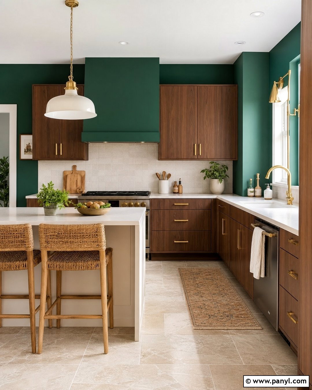Emerald Green Kitchen Walls With Walnut Cabinets - 30 emerald green walls