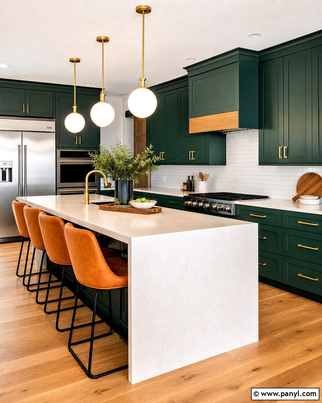 Emerald Green Kitchen With Orange Bar Stools - 20 green and orange kitchen ideas