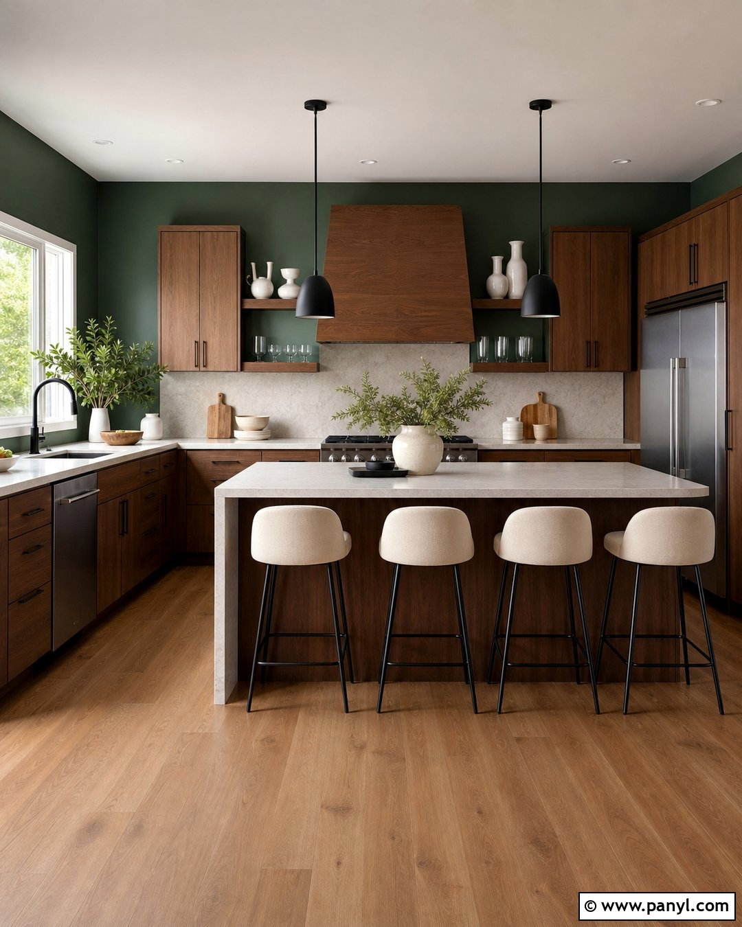 Emerald Green Kitchen With Walnut Cabinets - 30 Emerald Green Wall Paint Ideas