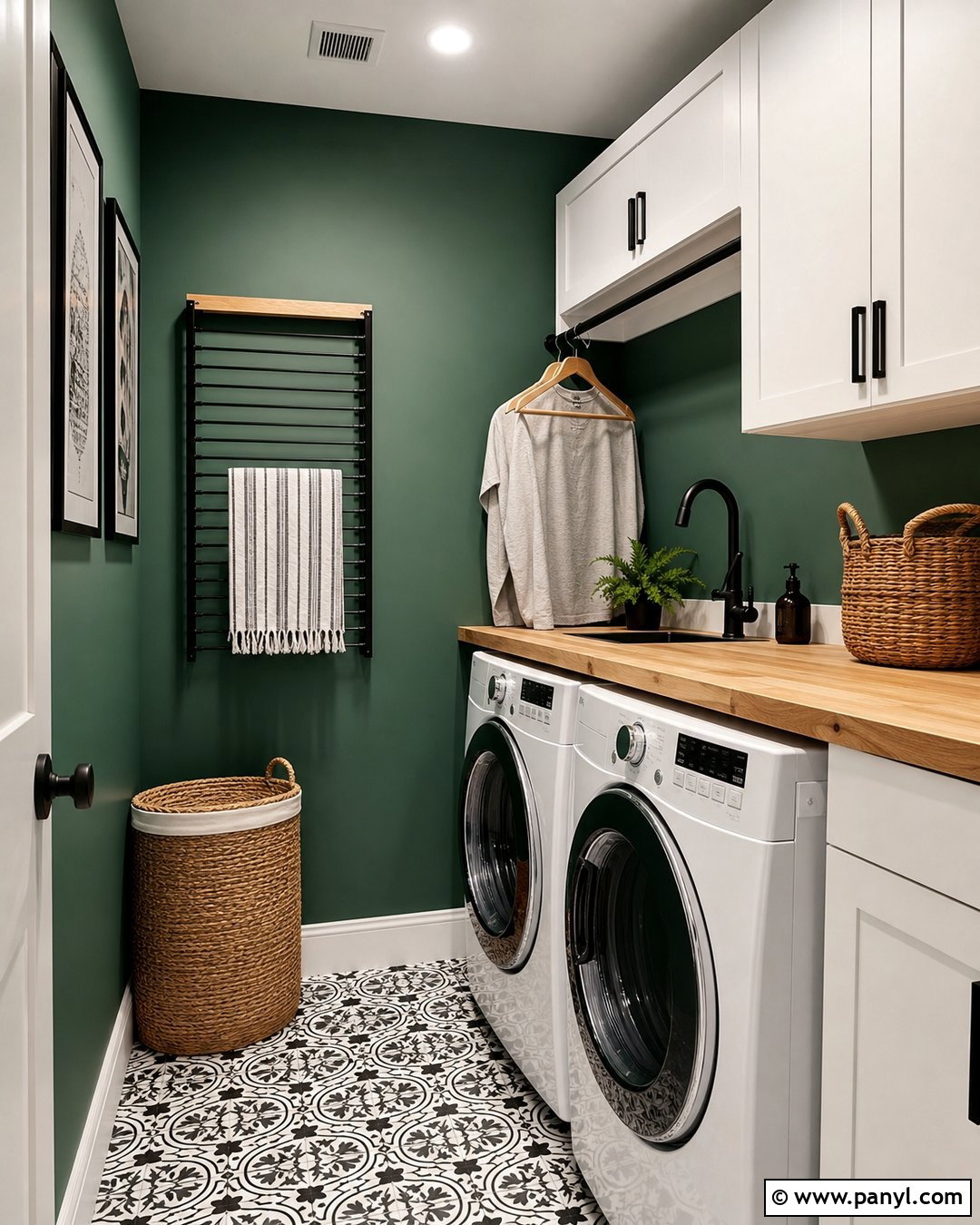 Emerald Green Laundry Room With White Cabinets - 30 Emerald Green Wall Paint Ideas