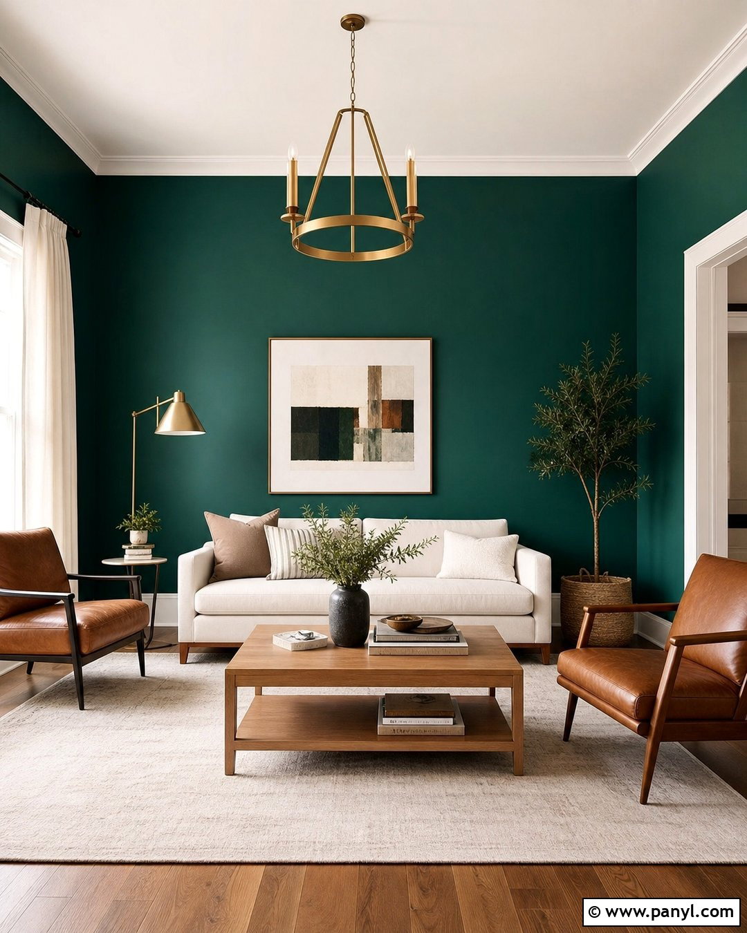 Emerald Green Living Room Wall With Cream Sofa - 35 emerald green wall ideas