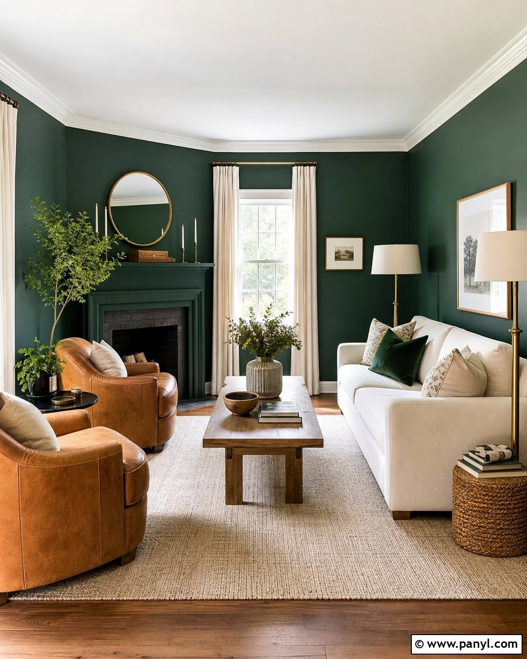 Emerald Green Living Room With Cream Sofa - 30 Emerald Green Wall Paint Ideas