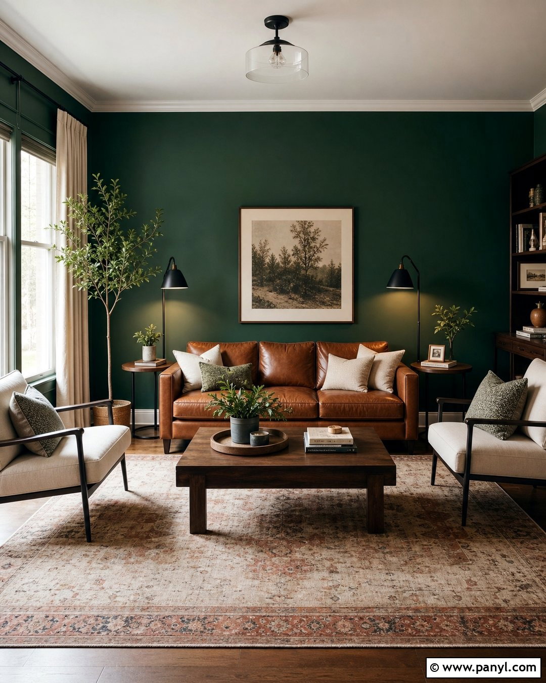 Emerald Green Living Room With Leather Sofa - 30 emerald green walls