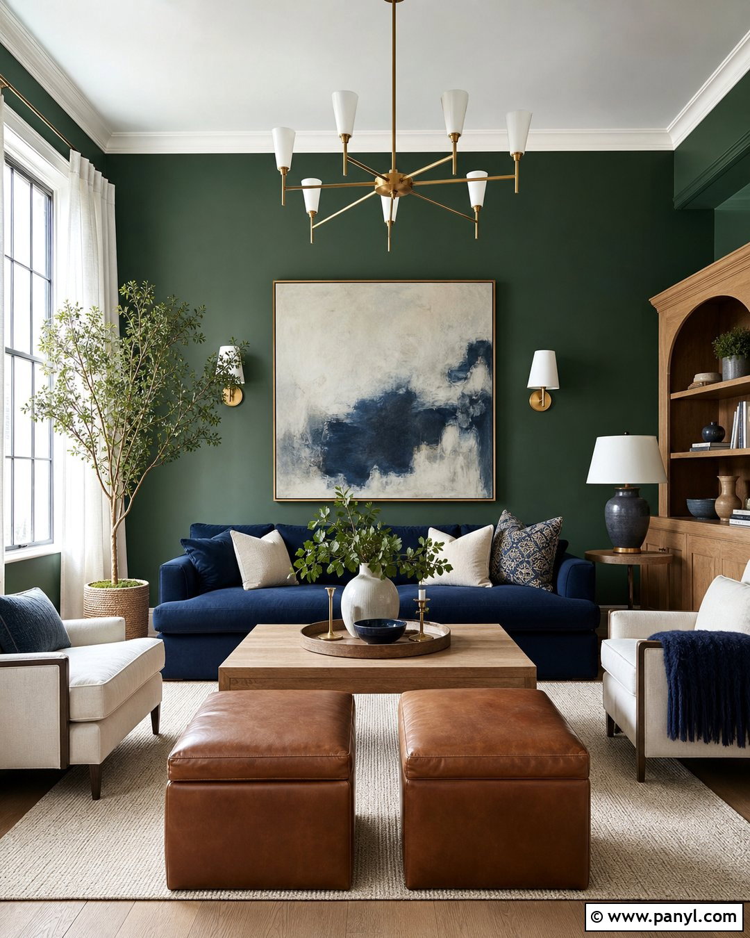 Emerald Green Living Room With Navy Furniture - 30 Emerald Green Wall Paint Ideas