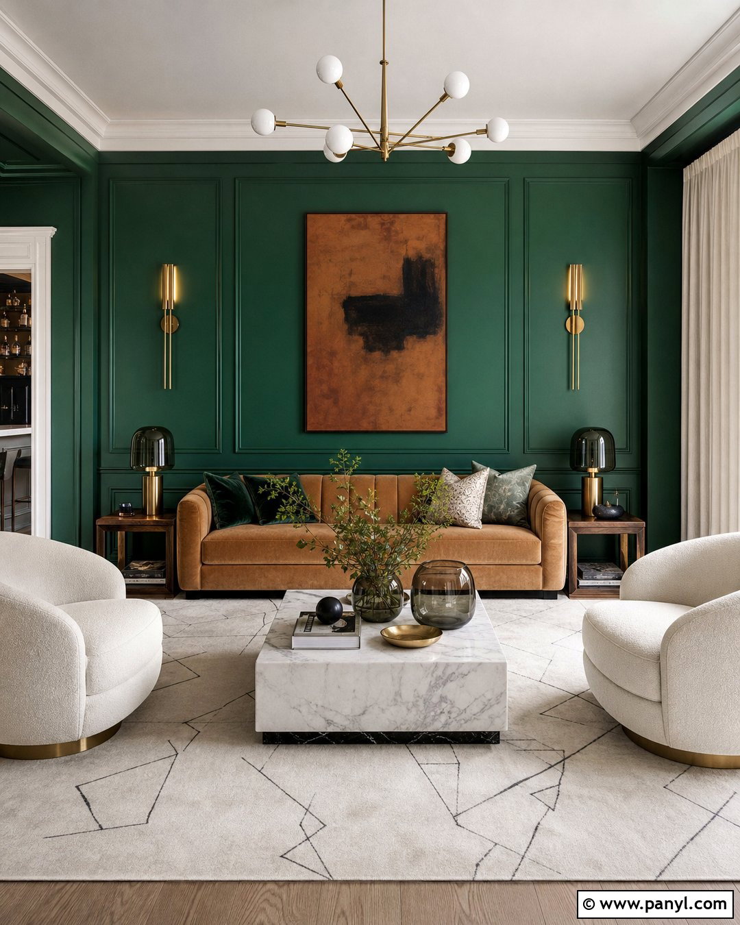 Emerald Green Living Room With Velvet Sofa - 50 green walls
