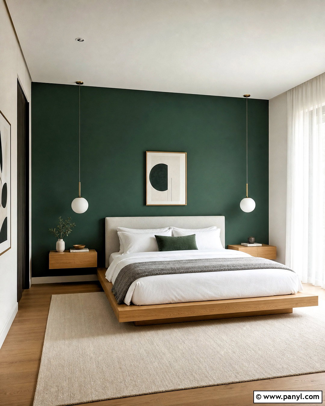 Emerald Green Minimalist Accent Wall - 20 emerald green accent wall bedroom ideas