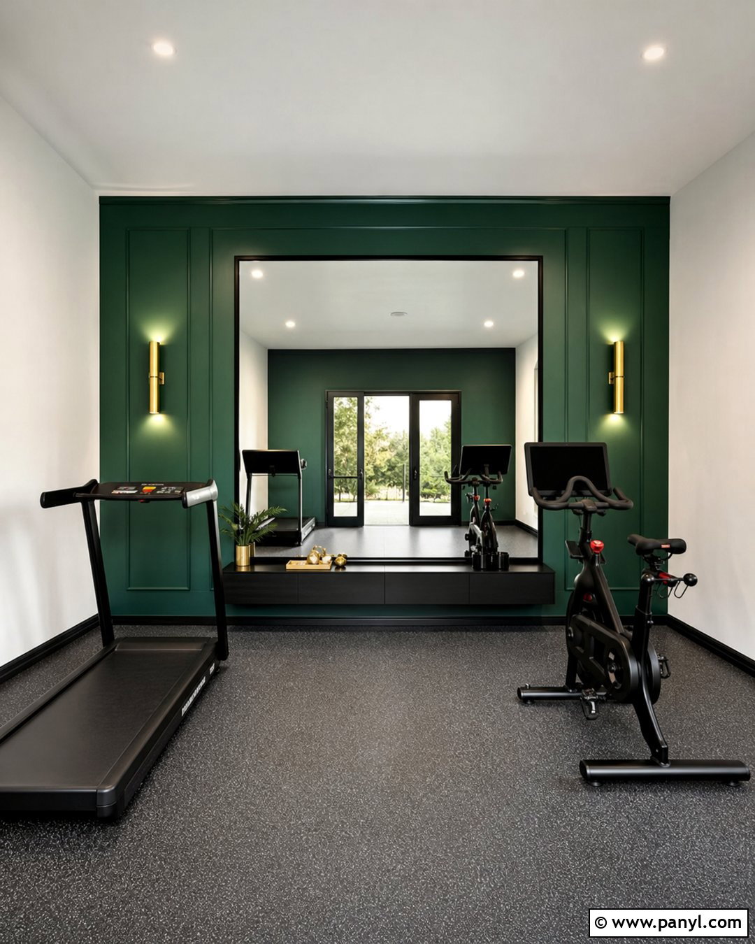 Emerald Green Mirrored Home Gym - 20 Modern Home Gym With Green Accent Wall Ideas