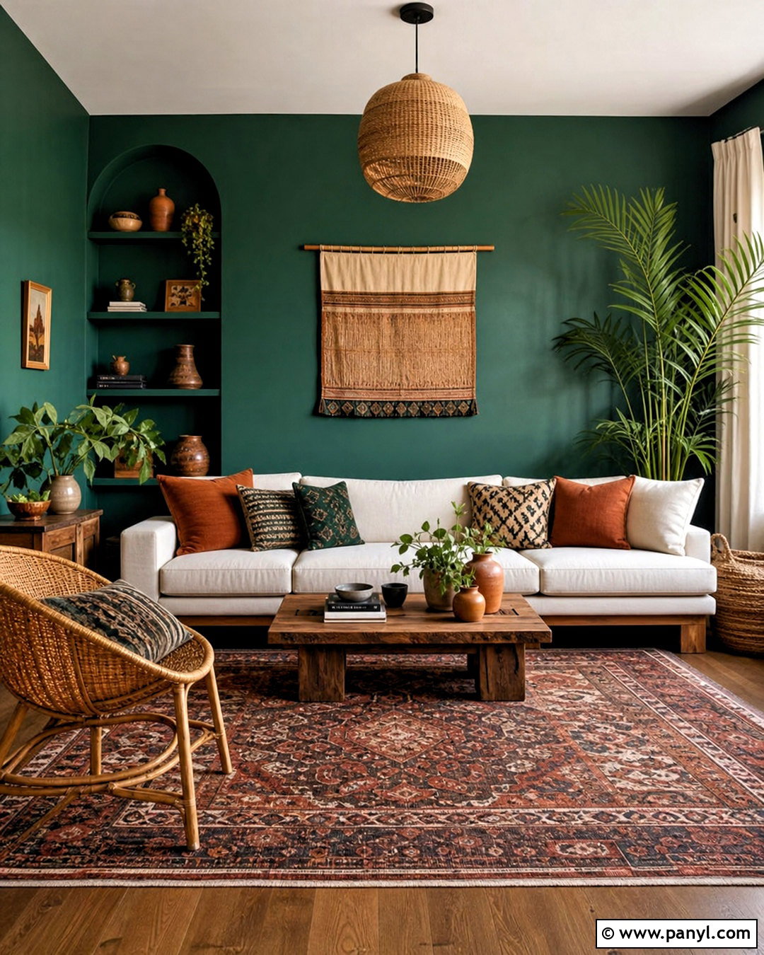 Emerald Green Modern Boho Interior - 20 emerald green interior design ideas