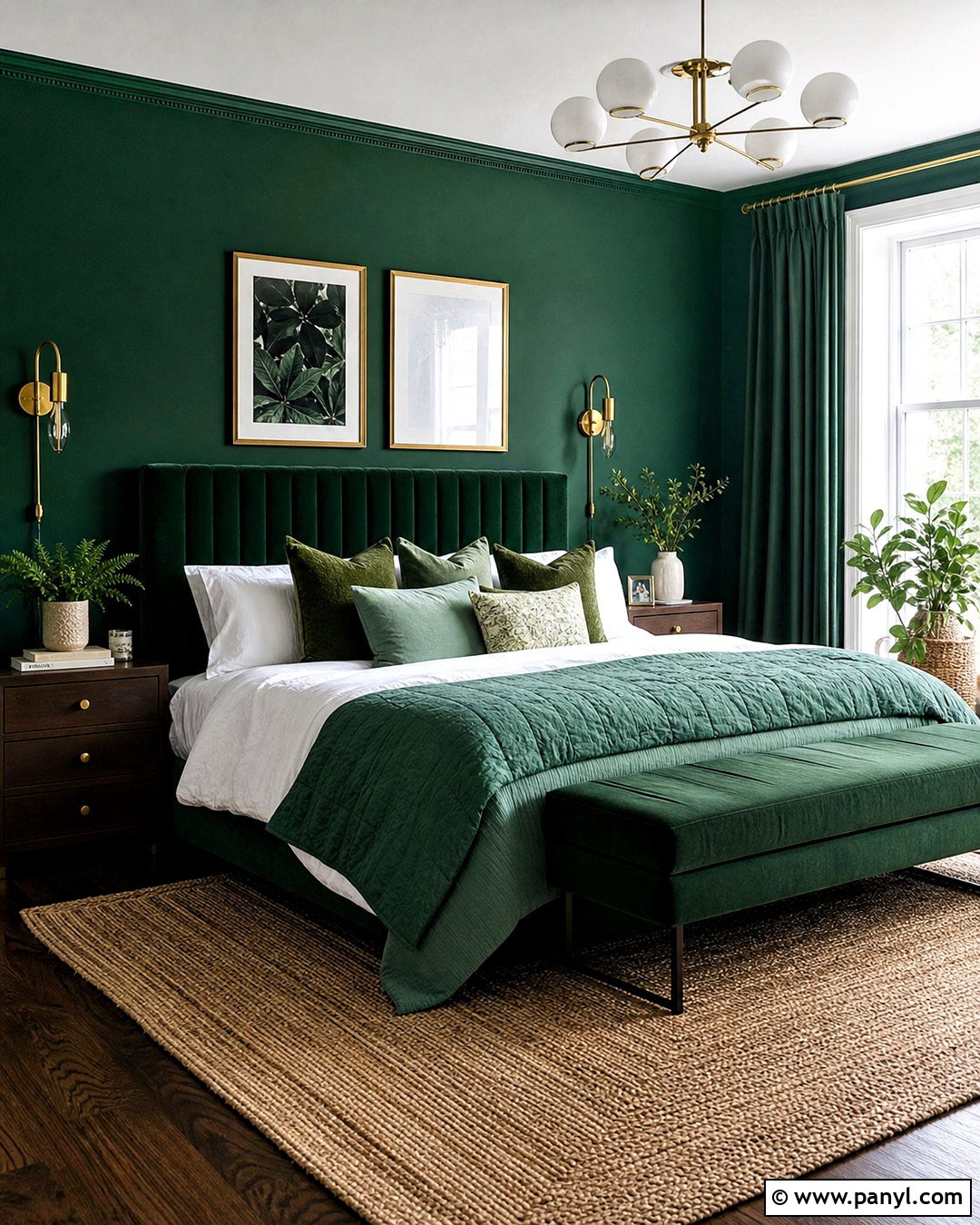 Emerald Green Monochromatic Bedroom - 20 emerald green colour palette ideas