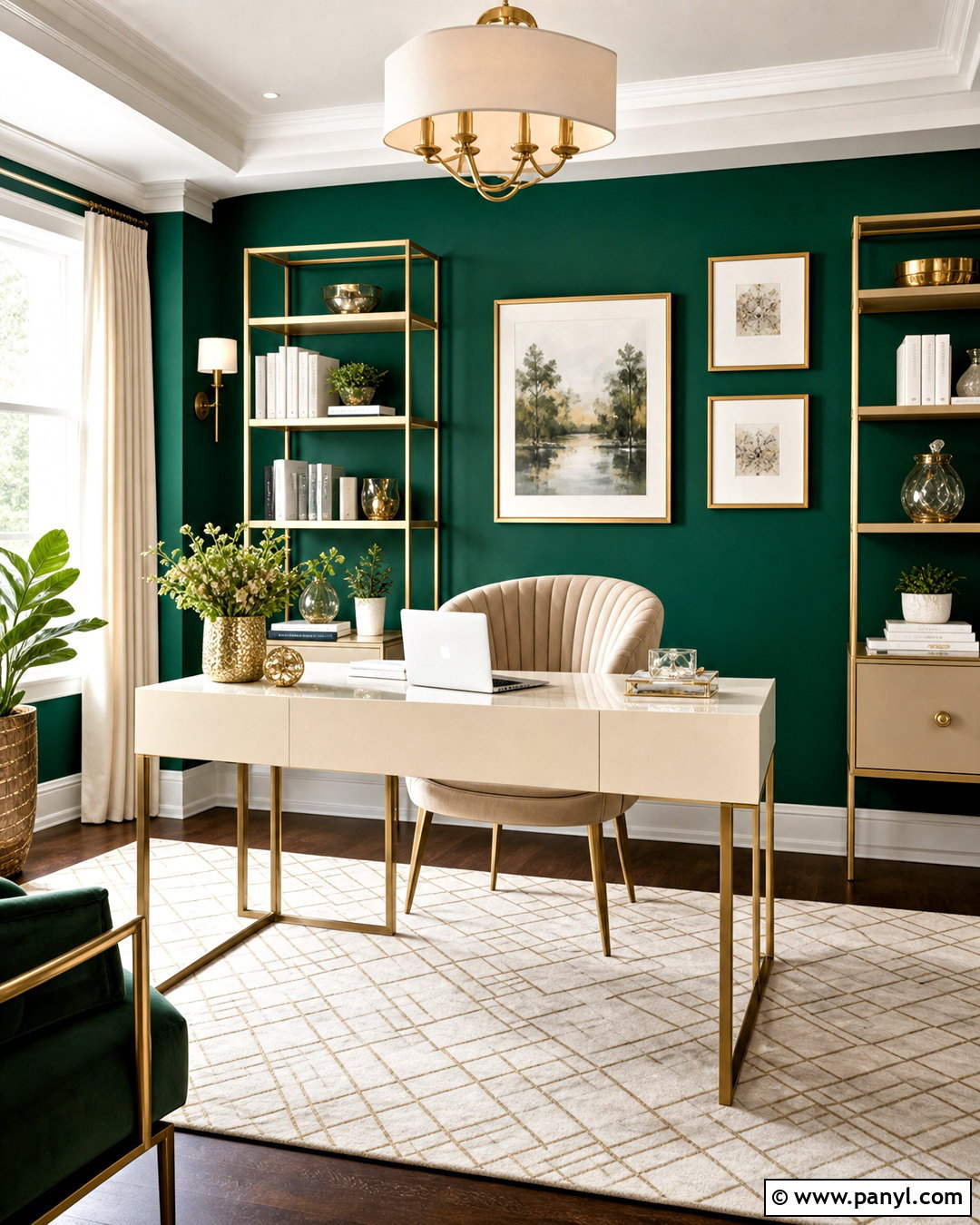 Emerald Green Office With Brass Accents - 20 green wall office ideas