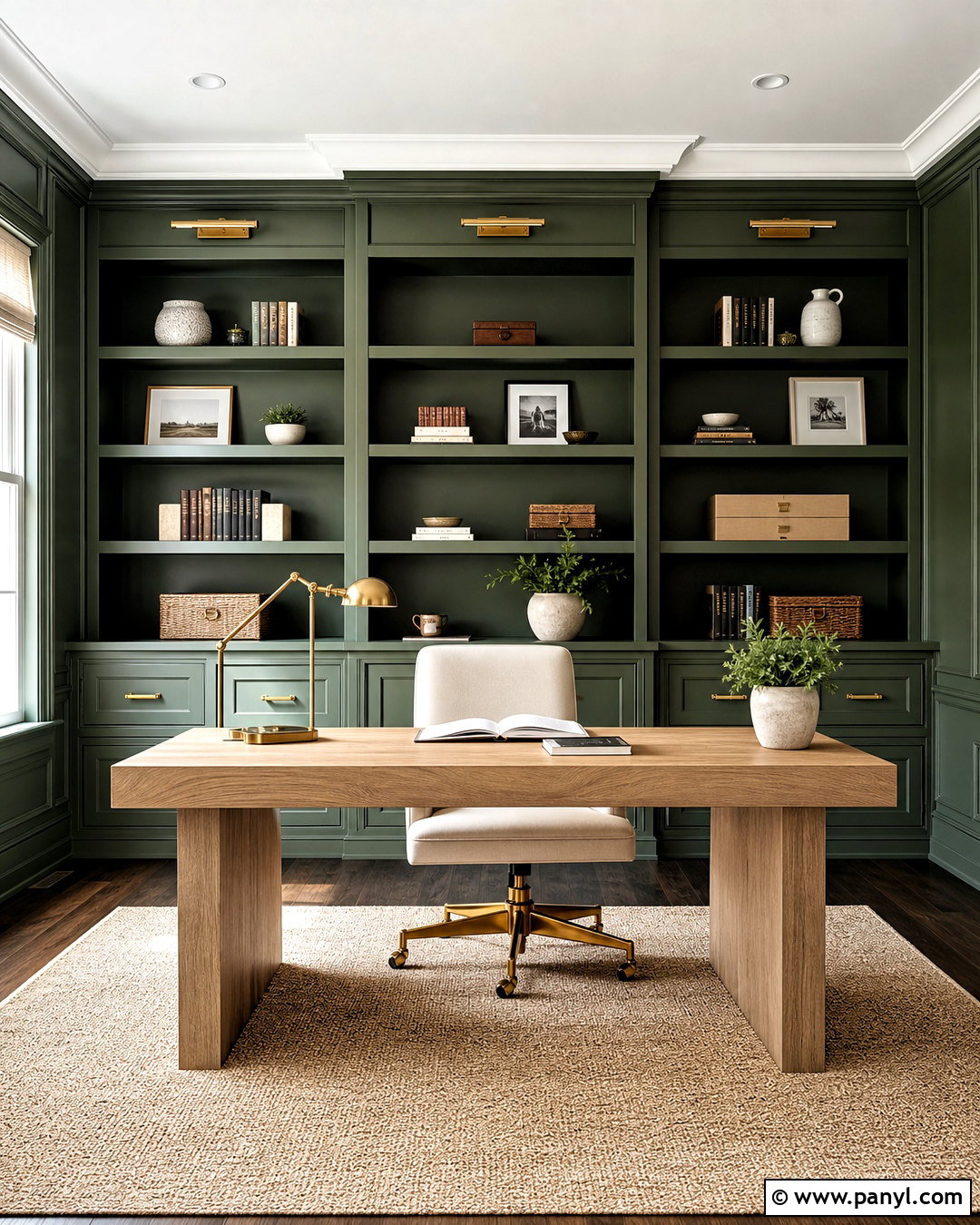 Emerald Green Office With Built-In Shelves - 20 emerald green office ideas