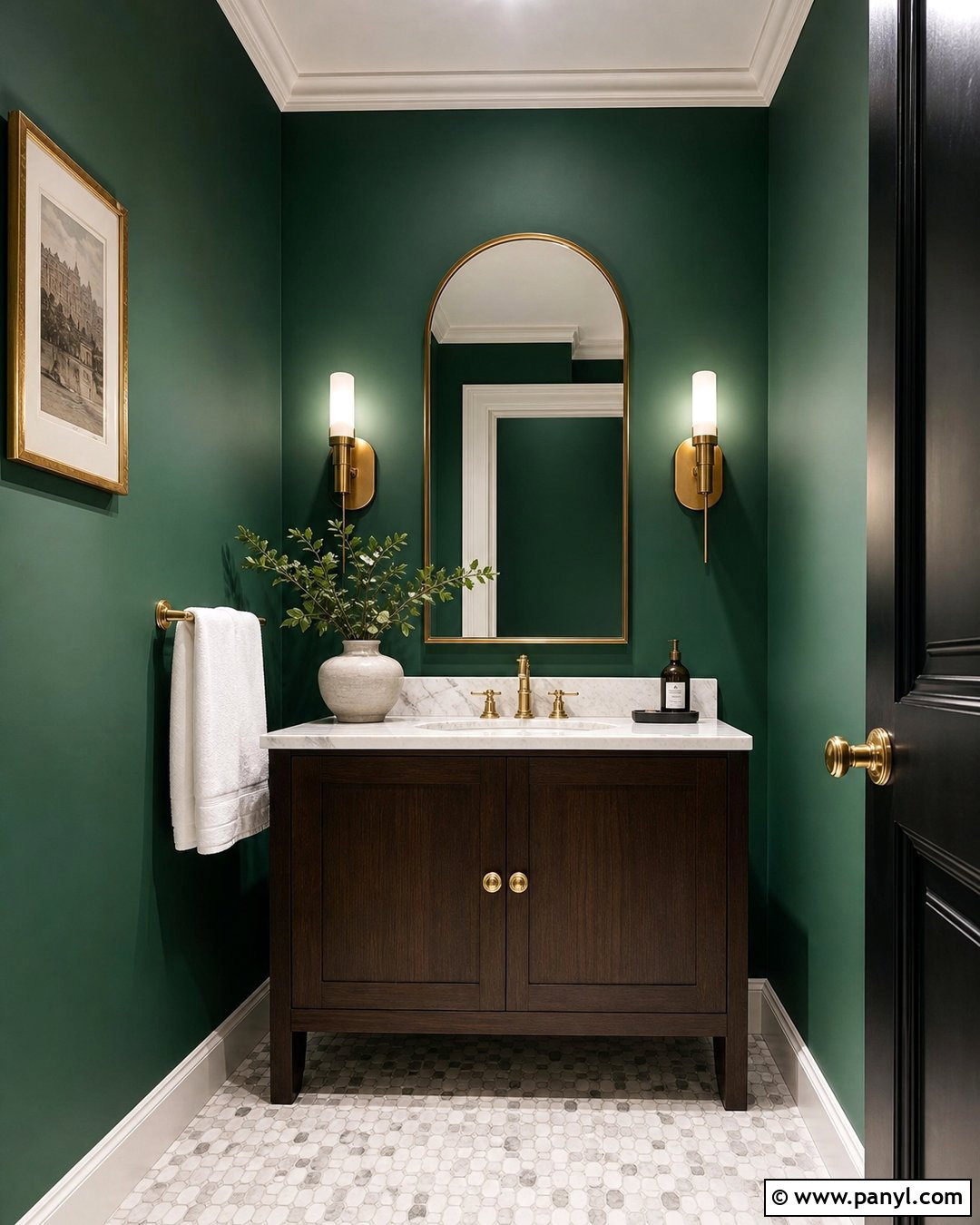 Emerald Green Powder Room With Marble Vanity - 30 emerald green walls